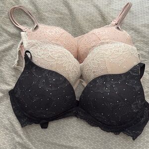 Lot of 3 Victoria’s Secret size 36C Crystal Bras